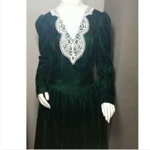 Vtg Jessica McClintock Bridal Velvet / Lace Long Sleeve Long Dress
